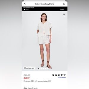 White Cotton Gauze easy shorts, large BNWT